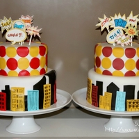 Comic Superhero Two cakes for two special superheroes! They had a superhero/comic book themed birthday party with cupcake toppers, banners and all the kids...