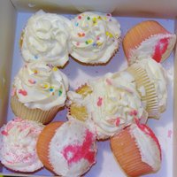 Bake Sale Cupcakes Dropped! These cupcakes were all dressed up with a breast cancer awareness theme, boxed and ready to go to the bake sale, and then boom...floor. So...