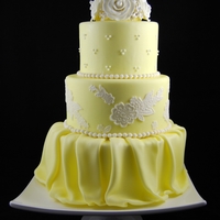 Yellow & White Wedding Cake Yellow & White Wedding Cake with fondant lace