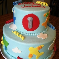 Airplane Cake buttercream covered cake with fondant accents