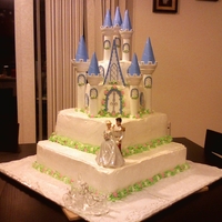 3 Tier Square & Round Stacked Cindrella Castle & Prince Charming White Cake 3 Tier Square & Round Stacked Cindrella Castle & Prince Charming White cake
