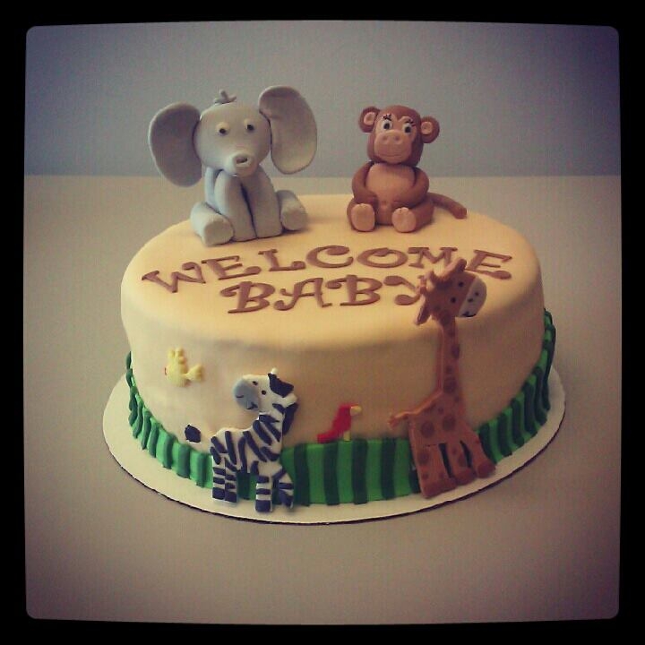 Baby Animal Baby Shower Cake Elephant and Monkey made of gumpaste