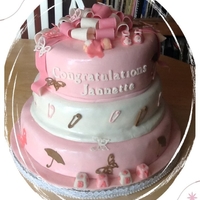 Girl Baby Shower/birthday Cake Half of the cake is for a baby shower and half of the cake is for a birthday.