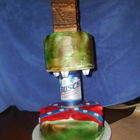 Redneck 2 tier with Beer can seperator Graham Cracker Outhouse cake topper
