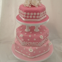 Pink And White Sparkly Hexagonal Wedding Cake 