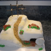 Empty Tomb Covered in fondant with fondant accent. The crosses are sticks.