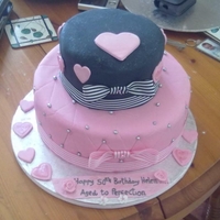 2 Tier Black And Pink Birthday Cake chocolate biscuit cake,butter iced and covered in fondant