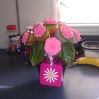 Pink Cupcake Bouquet A close friend got a HUGE promotion at her work so I made this for her and delivered it to her new branch. She was thrilled with this.