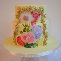This Was The First Time I Tried Painting On A Cake With Petal Dust I Piped The Frame Using Royal Icing And Then Hand Painted It Gold This was the first time I tried painting on a cake with petal dust. I piped the frame using royal icing and then hand painted it gold. :)