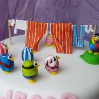 Egg Birds Birthday Cake Lactose free chocolate cake with strawberry jam filling and vegan chocolate glaze topping. Sides are chocolate crusting.Covered with...