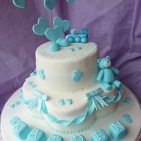 Christening Cake For Kaiden Christening cake for Kaiden Vanilla sponge cakes with raspberry jam and vanilla buttercream fillingDecorated with fondant and royal icing