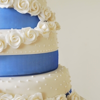 Ivory Rose & Pearl Wedding Cake 3tier round wedding cake decorated with fondant roses and piped pearls