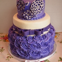 Purple And White "shawna Flower" Birthday Cake 6,8,10 in round tiers.. Thanks to corriecakes for flower tutorial. The tiers are Italian cream, red velvet, and WASC. TFL!