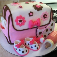 Diaper Bagcake everything you see is edible.. my first one. message me.. i have tutorial info for bottle, pacifier, shoes, and bag. i want to say also...