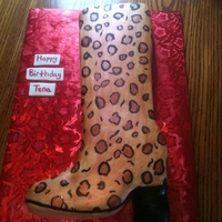 Cheetah Boot Cake Careved cake with MMF & hand panited decorations.