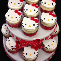 Hello Kitty Themed Cupcakes! Had so much fun making these Hello Kitty themed cuppies for a little girl. Vanilla cake frosted with french vanilla buttercream. Hello...