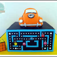 80's Cake For Ben's 40Th - Orange Vw - 6" Caramel Mudcake With Caramel Ganache, 8" Square Caramel Mudcake With Caramel... 