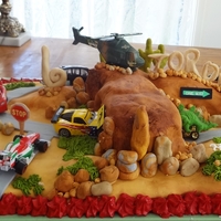 Cars Desert Scene Cake I Landscape is the chocolate mud cake. The cars belong to Jordan he wanted me to use them on his cake...bless him