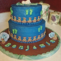 Baby And Footprints Shower Cake Let me begin by saying this was my first stacked cake...The mother asked for navy blue and alligator green colors. She also requested the...