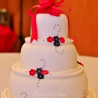 Black Red And White Wedding 3-tiered chocolate wedding cake covered in white MMF (4"/6"/9"). This is my 2nd wedding cake. I was so nervous making this...