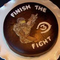 Halo3 Birthday Cake Strawberry cake, cream cheese frosting, Strawberry filling, covered in fondant. All decorations done in fondant.