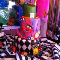 Topsy Turvy Alice In Wonderland Baby Shower My first topsy turvy cake. 6', 9', 14' layers, the assembled cake stood 3 feet tall. all fondant pieces.. (thank you cake...