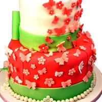 Baby Shower Cake Almond/Amaretto Yellow cake with almond frosting. 3 layer tiers with fondant decorations