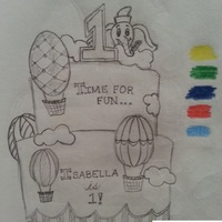 Hot Air Balloon Birthday Party Sketch Sketch and color palette for a hot air balloon themed children's birthday party. All decorations are 2D with the exception of the ones...