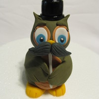Mustache Owl Cake topper for a 'mustache' themed party. Mr. Owl is holding a mustache on a stick, much like the party goers will be. :) Made...