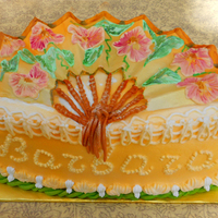 Gumpaste Fan Cake Gumpaste fan and royal icing painting.