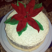 Christmas Cake White Almond Cake, Raspberry Filling Cream Cheese Frosting, Gumpaste Poinsettia
