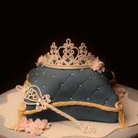 Engament Cake Thanks to http://cakecentral.com/b/top-pillow-cakes for the inspiration for this cake. Tiara, wand, and flowers made from gum paste. Doily...
