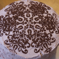 Stencilled Cake Mixed Summer Berry Cake with French Medallion Cocoa Stencil
