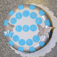 Silver, Blue And White Striped Cake For Relay For Life
