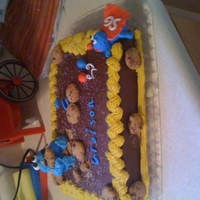 Cookie Monster My son's 2nd bday cake. chocolate with peanut butter filling and chocolate buttercream frosting. all decorations are fondant, boarder...