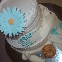 2014 Baking And Decorative Arts White cake, buttercream filled and frosted with gumpaste gebera daisy, recipe card, pastry bag, apron, and twisted bread. Made my own...
