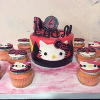 Hello Kitty Strawberry Cake And Cupcakes With Oreo Cream Filling Dark Chocolate Ganache Fondant Hello Kitty Strawberry Cake and Cupcakes with Oreo Cream Filling, Dark Chocolate Ganache, Fondant.