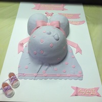 Pregnant Belly Baby Shower Cake W/footprint And Gumpaste Baby Shoes 