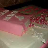 Chocolate With Buttercream The Bible Is Rice Crispy Treats Covered In Fondant And The Rosary Is Gum Paste chocolate with buttercream, the bible is rice crispy treats covered in fondant and the rosary is gum paste