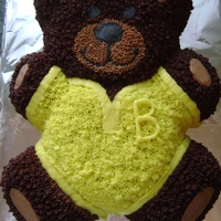 Baby Bear Chocolate cake covered with Chocolate and Buttercream. I used the Wilton pan.