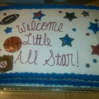 Baby Shower Cake Made this to match the invite for the baby shower. Fondant decorations. buttercream icing.q