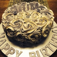 70 Birthday Cake Mother In Laws 70 Birthday CakeWhite Mud Cake with Caramel Essence and White Chocolate GanacheMauve and White decorations