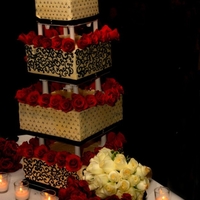 Black & White With Red Gumpaste Roses Wedding Cake 