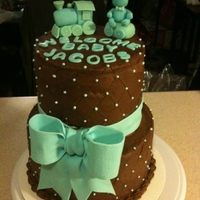 Boy Baby Shower Design from Truly Custom Cake. I changed the topper. The topper tutorial can be found on chickabug's blog.