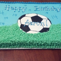 Soccer Ball Cake Half sheet carrot cake. Iced and decorated with cream cheese icing. FBCT ball.