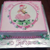 Holly Hobby Birthday Cake 10 inch square white cake iced in butter cream. Fondant/gumpaste centerpiece.