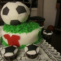 Soccer Ball Birthday Cake vanilla cake,rice crispy soccer ball