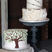 Leaf And Grapevine 2 Tier Wedding Cake And Tree Grooms Cake To Match The Invitation And Reflect The Symbolism Of The Oak Tree They Were Ma... Leaf and Grapevine 2 tier wedding cake and Tree groom's cake (to match the invitation and reflect the symbolism of the oak tree they...