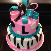 13Th Birthday Cake With Zebra Print Polka Dots And Bow In Teal Black White And Pink 13th birthday cake with zebra print, polka dots, and bow in teal, black, white, and pink
