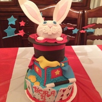 Magician Cake With Rabbit Coming From Hat Magic Box Magic Wand Handkerchiefs Playing Cards Stars And Coins Magician cake with rabbit coming from hat, magic box, magic wand, handkerchiefs, playing cards, stars, and coins